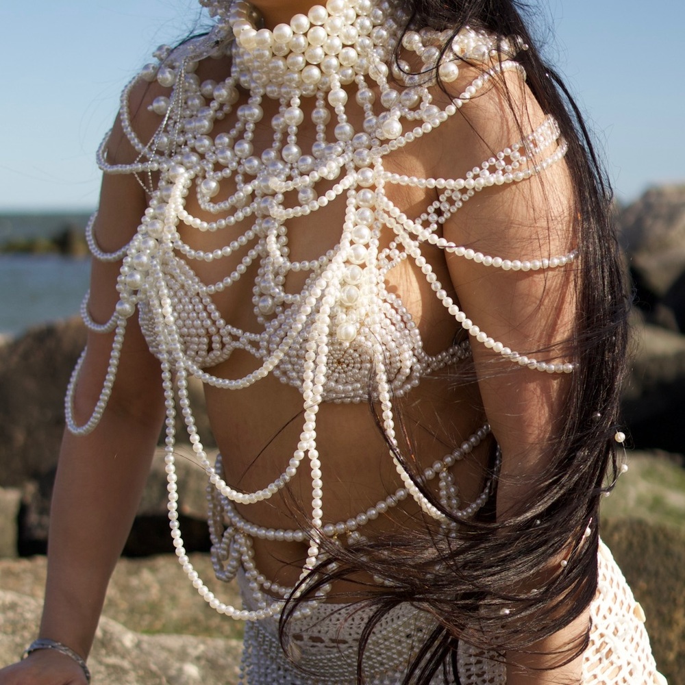 Faux Pearl Decor Body Jewelry Chain